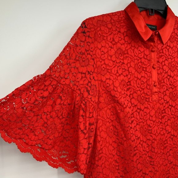 Banana Republic Dress Red Floral Polo Lace Flutter Sleeve - Picture 3 of 11